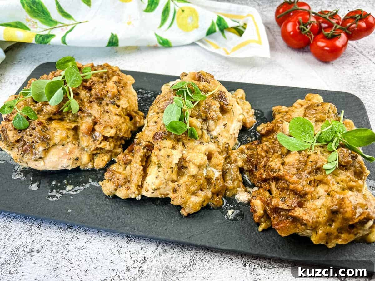 33 Fall Dinner Recipes Packed With Comfort Food Favorites 34 4 ingredient slow cooker chicken on a black platter.