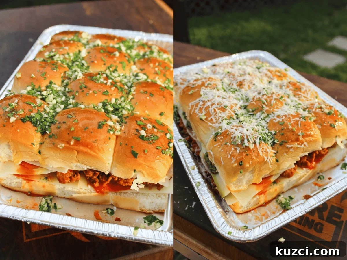 Italian Sliders with Hawaiian Rolls 6 Glazed Italian sliders with shredded cheese on top.