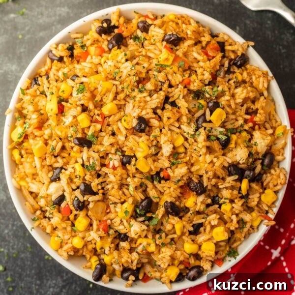 Savory Ham Fried Rice with Eggs and Vegetables 13 Mexican rice in a bowl.