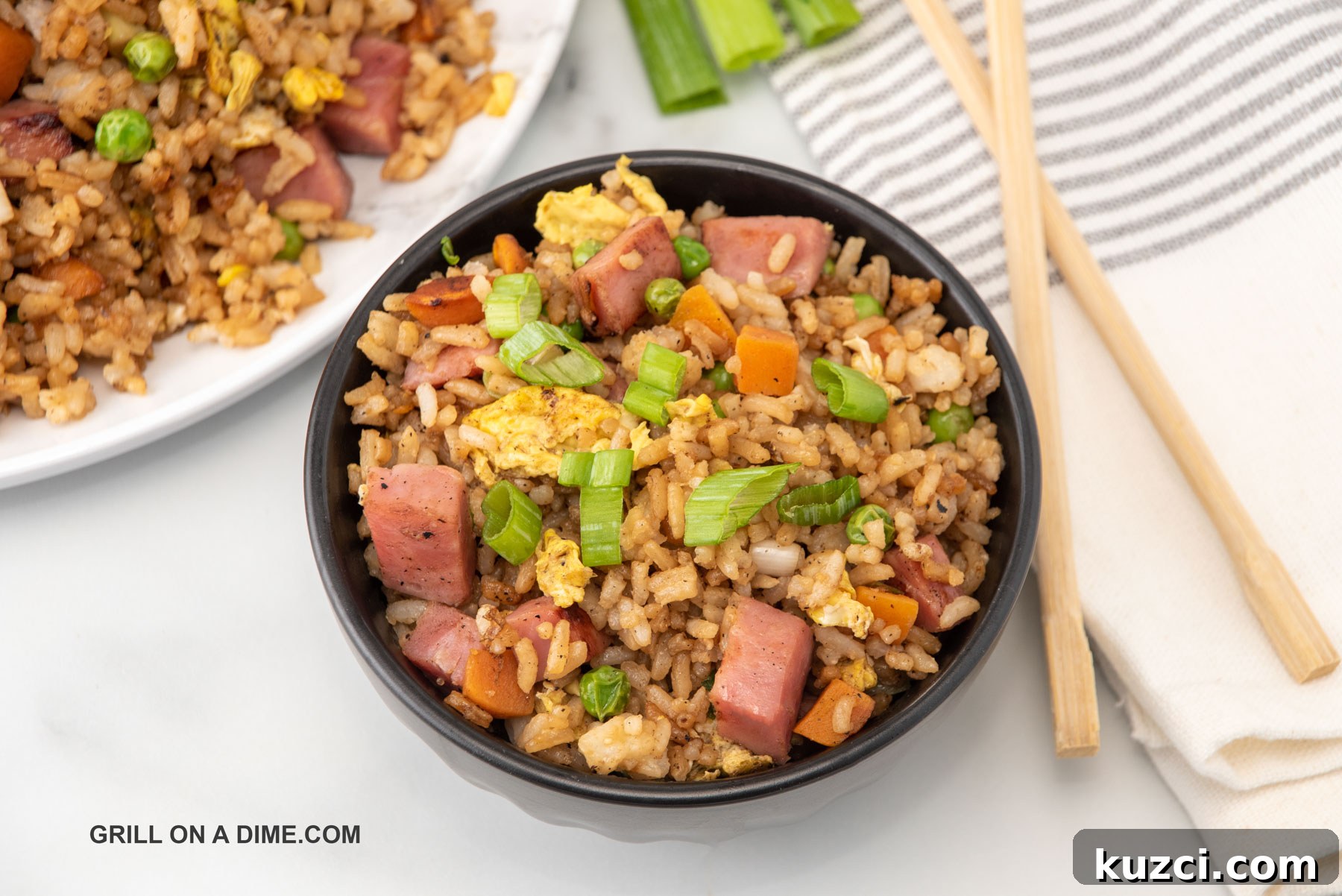 Savory Ham Fried Rice with Eggs and Vegetables 9 Ham Fried Rice in a bowl
