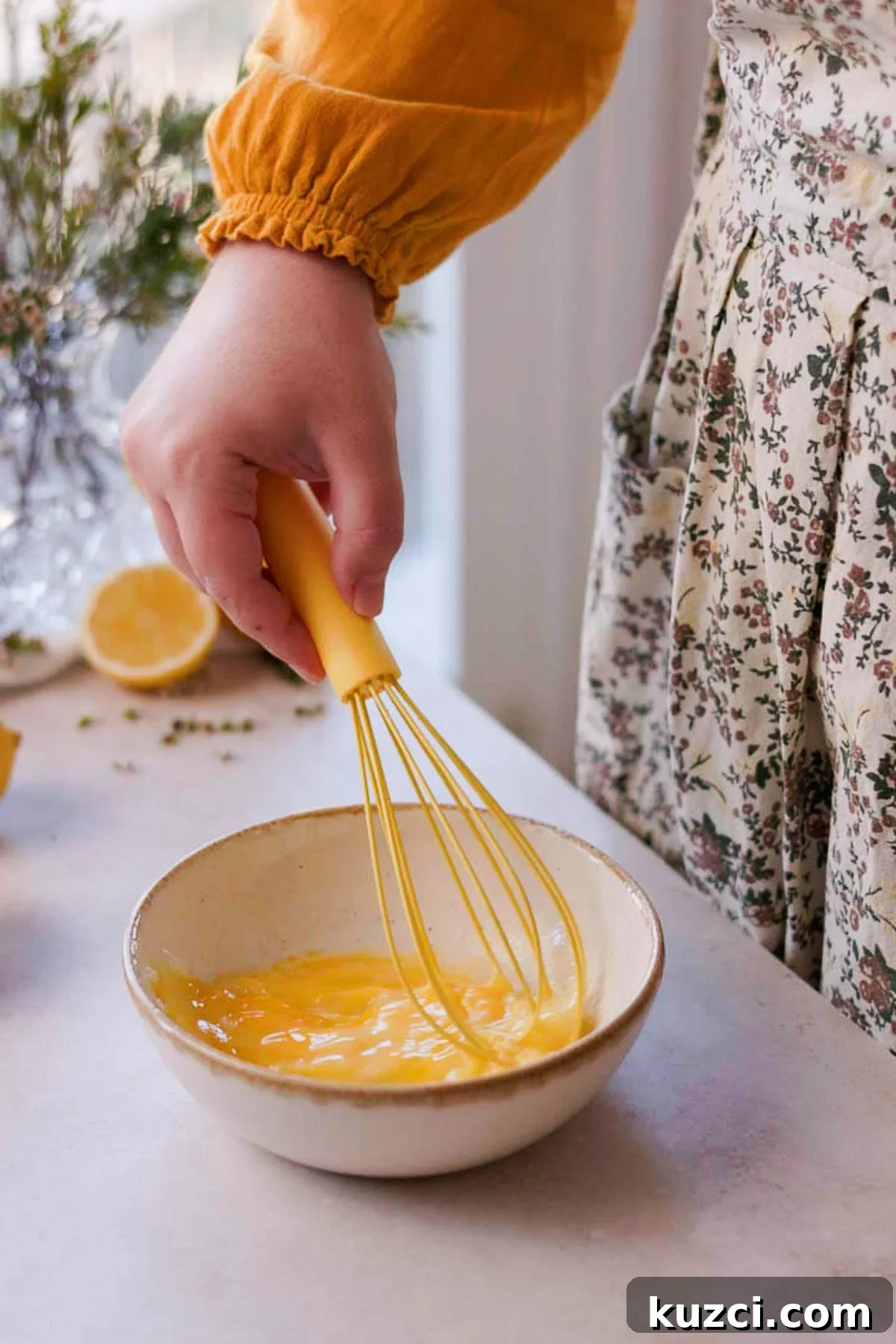 Lemon Poppy Seed Scones with Zesty Glaze 9 whisking egg wash for scones with yellow whisk