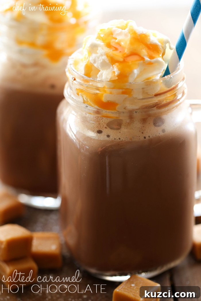 Salted Caramel Hot Chocolate Recipe 2 Salted Caramel Hot Chocolate... this hot chocolate is perfection! The right blend of chocolate, caramel and a hint of salt! The perfect way to warm up this winter!