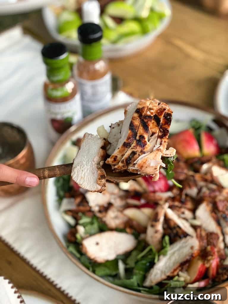 Apple Cider Chicken Marinade and Fall Harvest Dinner Party Grilled chicken on a fall harvest salad
