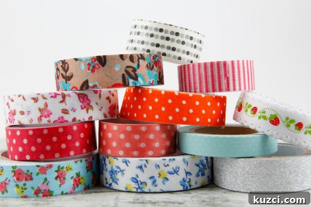 rolls of washi tape in various patterns