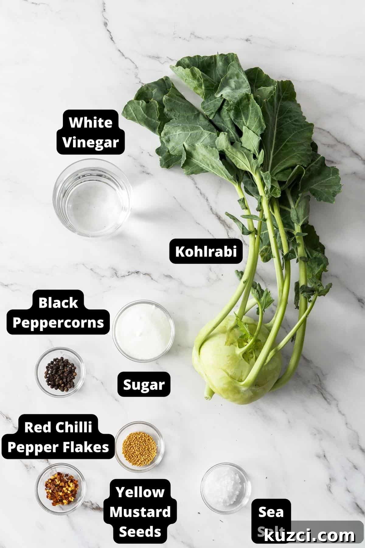 Ingredients in this recipe on a white marble background.