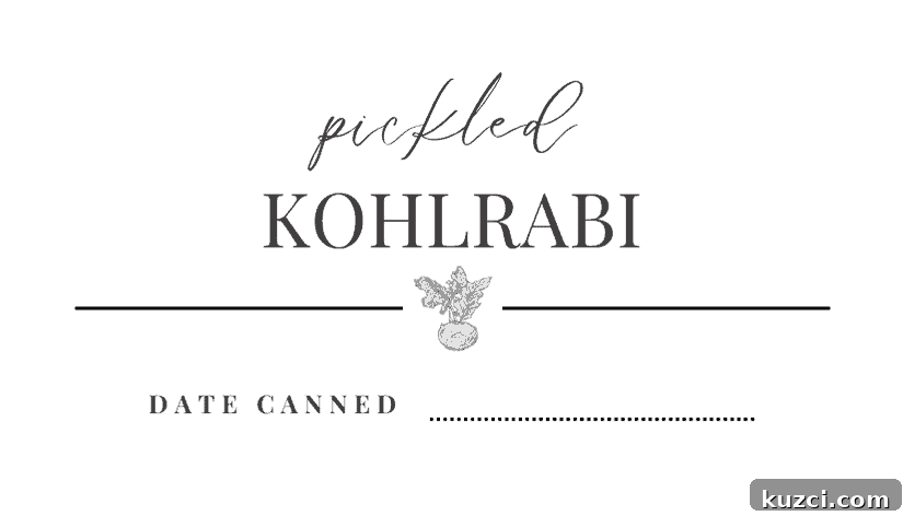 Pickled Kohlrabi jar label for printing to tie around jar of pickles.