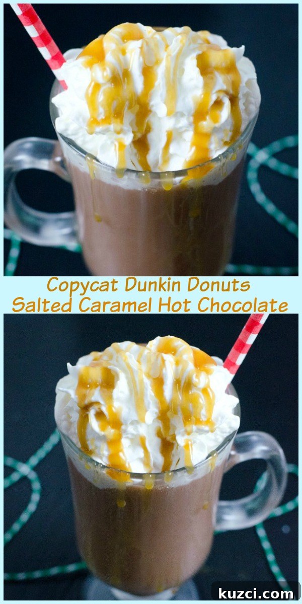 Dunkin' Donuts Salted Caramel Hot Chocolate Copycat Recipe 5 Finished salted caramel hot chocolate topped with whipped cream and caramel