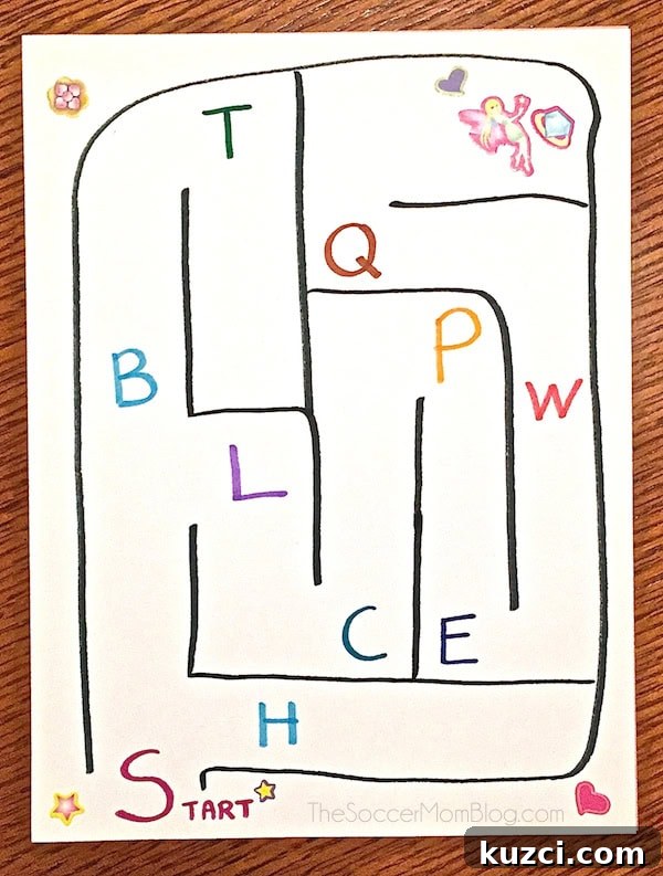 Beginner alphabet maze for preschool letter recognition practice.
