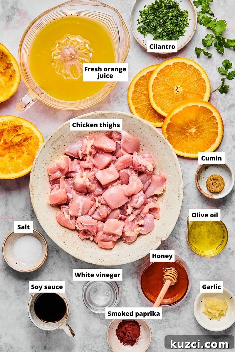 Ingredients used to make cilantro orange chicken bites