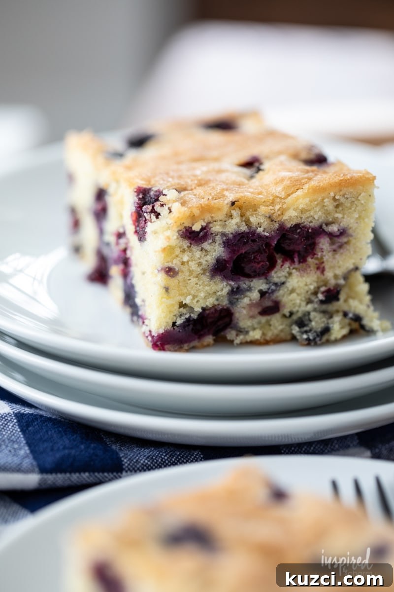 Moist Blueberry Cake Recipe with Lemon Glaze 4 slice of moist cake with berries