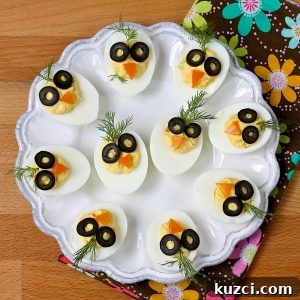 Chirp, Chirp Deviled Eggs via LizsHealthyTable.com Chirp, Chirp Deviled Eggs via LizsHealthyTable.com