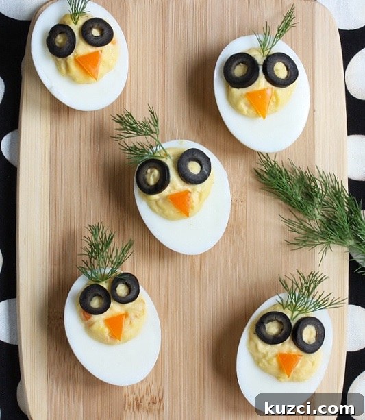 Chirp, Chirp Deviled Eggs via LizsHealthyTable.com Chirp, Chirp Deviled Eggs via LizsHealthyTable.com