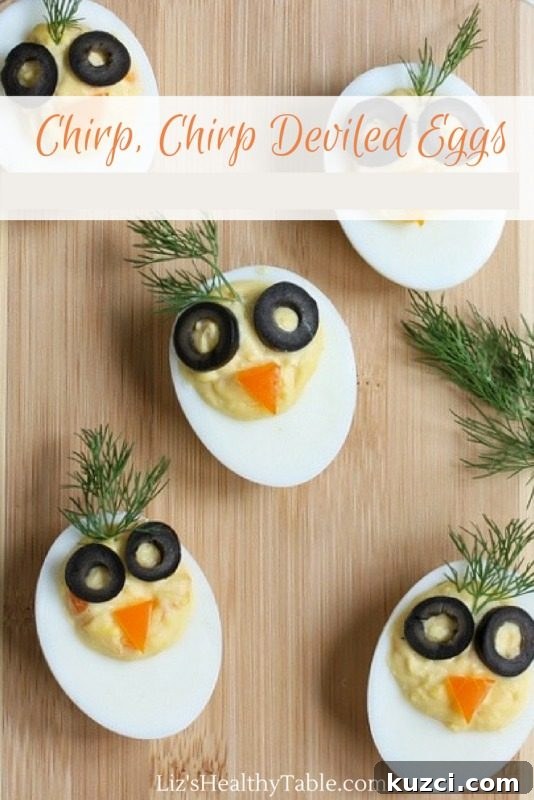 Chirp Chirp Deviled Eggs with Egg Nutrition Facts 2 Chirp, Chirp Deviled Eggs via LizsHealthyTable.com
