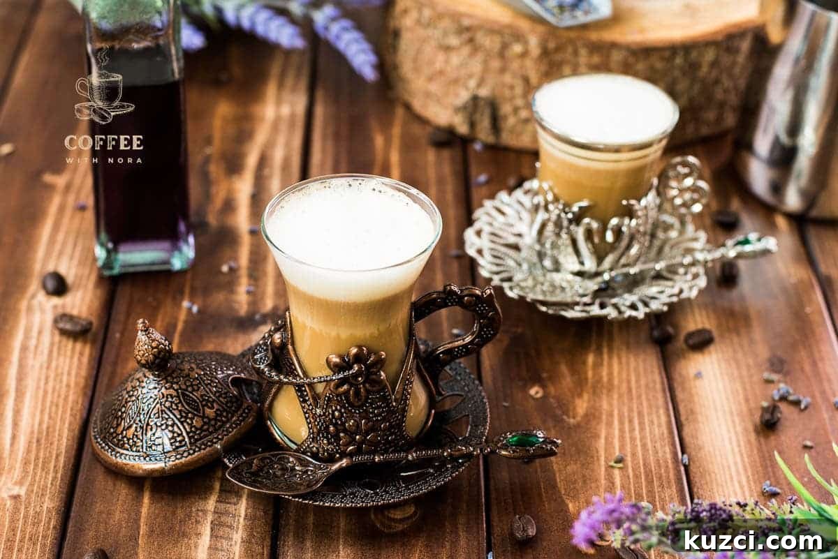 Warm and creamy lavender latte.