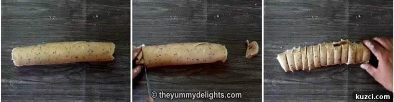 Verki (Varki) Puri Recipe: Layered Gujarati Puris 8 cutting the log shape