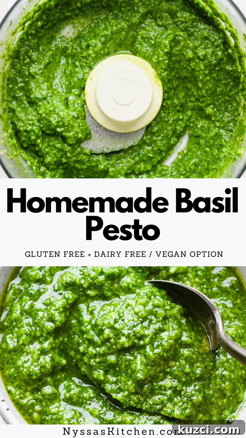 Homemade Basil Pesto - Vegan-Friendly Recipe 11 Pinterest pin for homemade basil pesto