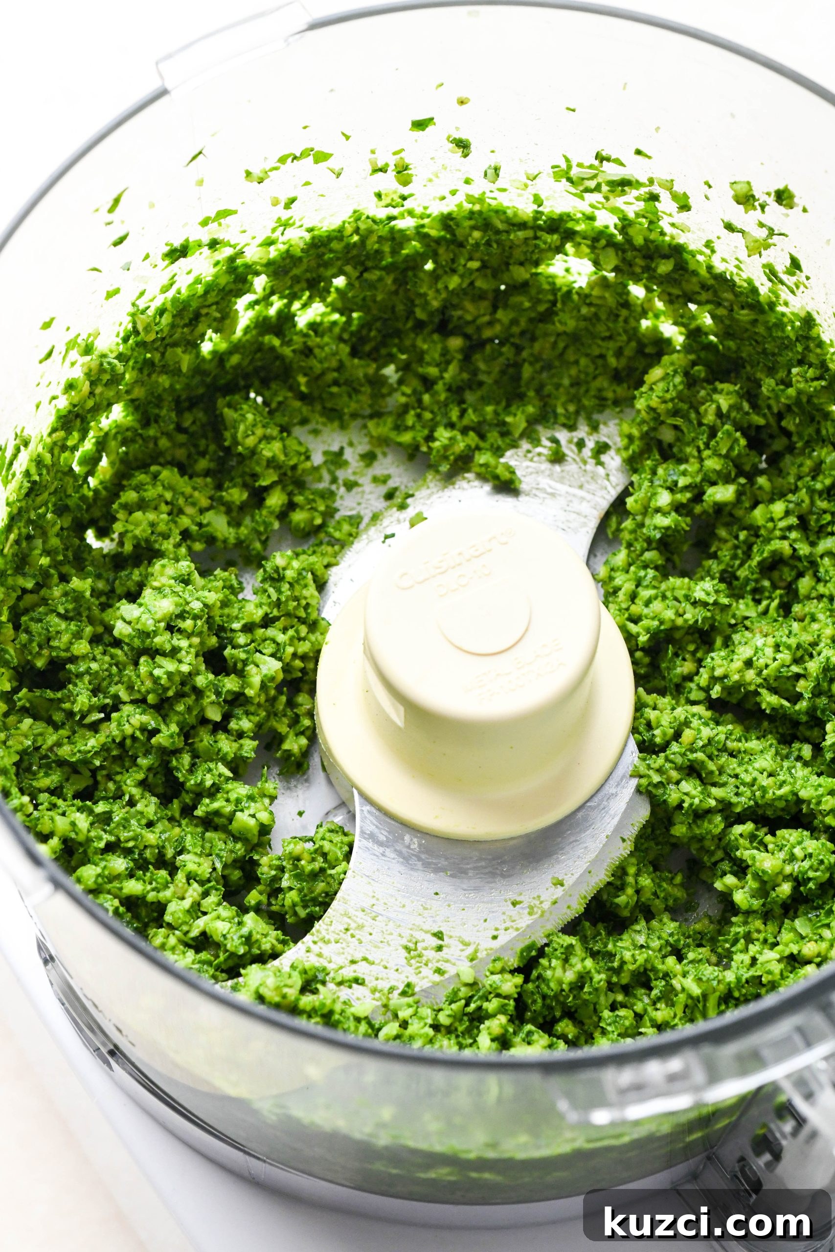 Homemade Basil Pesto - Vegan-Friendly Recipe 6 How to make homemade basil pesto: Basil, parmesan, pine nuts, and garlic chopped up in the food processor before adding olive oil.