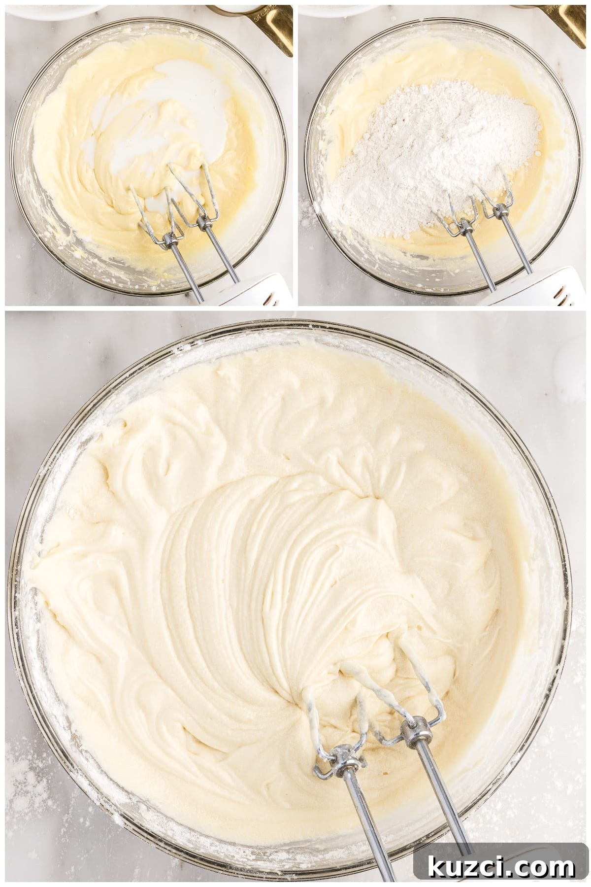 Moist Chocolate Chip Cake Recipe 7 Adding the dry ingredients to the wet ingredients and mixing until smooth.