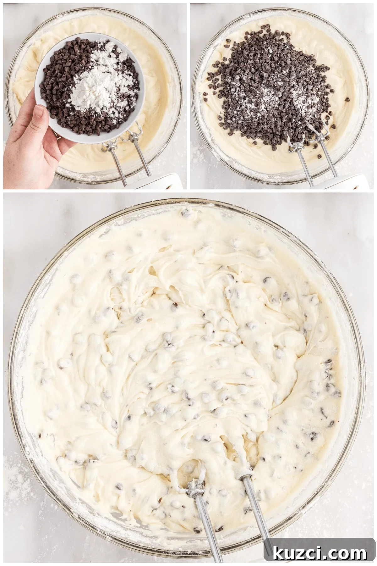 Moist Chocolate Chip Cake Recipe 8 Mixing the mini chocolate chips into the batter.