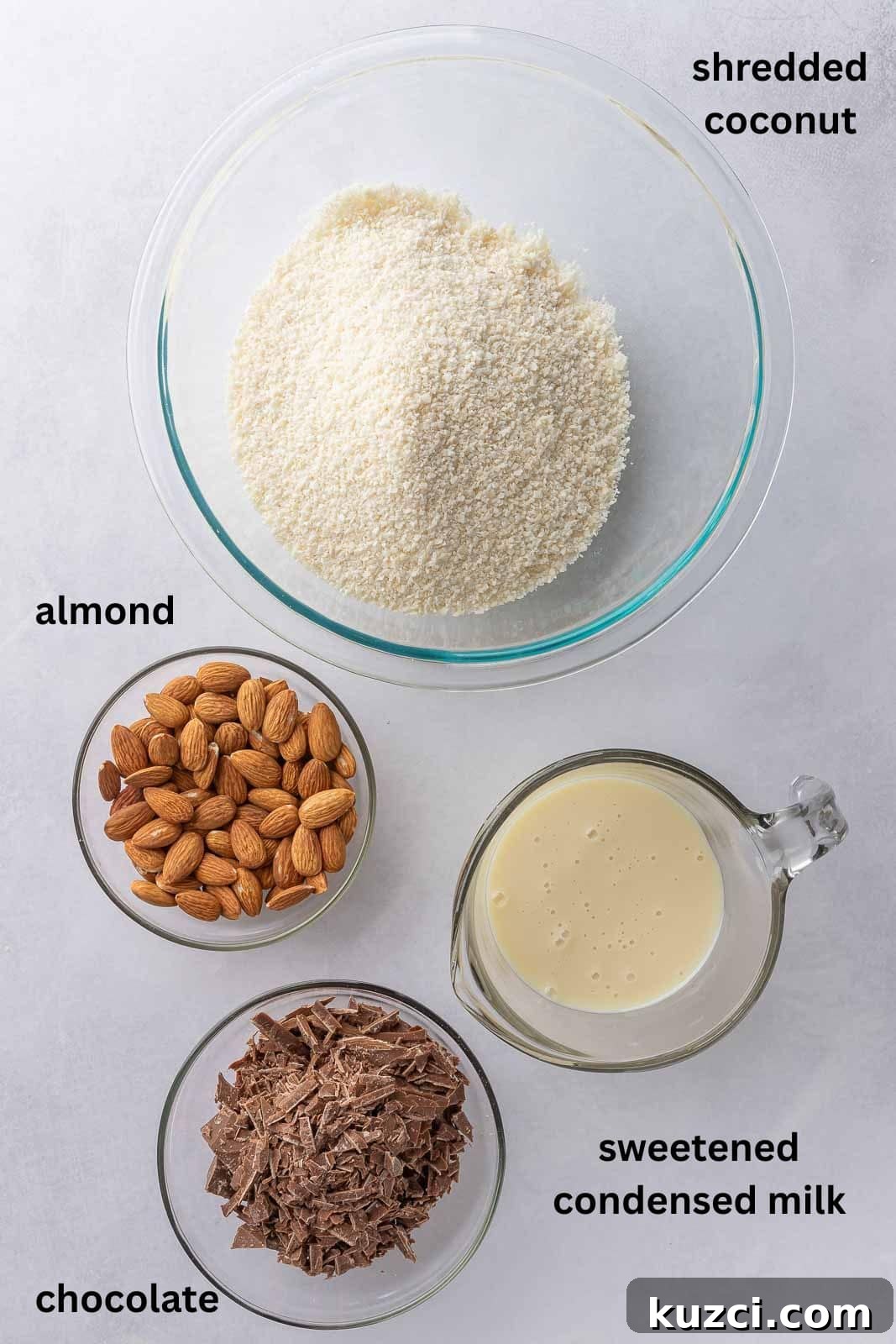 No-Bake Coconut Chocolate Bar Recipe 3 Ingredients needed to make coconut chocolate bars.