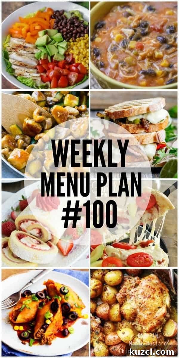 Weekly Menu Plan 100 Plus Instant Pot Giveaway and Cash Prize 2 Title Image for Week 100 Meal Plan recipes