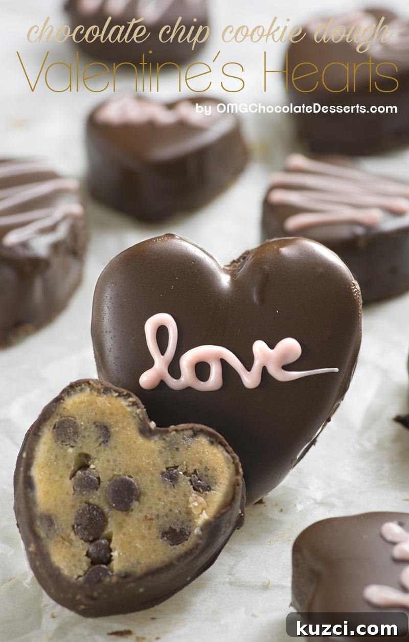 Chocolate Chip Cookie Dough Valentine's Heart Cookies 2 Chocolate chip Cookie Dough Valentine’s Hearts are irresistible cupid inspired dessert. Chocolate, peanut butter and cookie dough in the shape of a heart - do I need to say more?