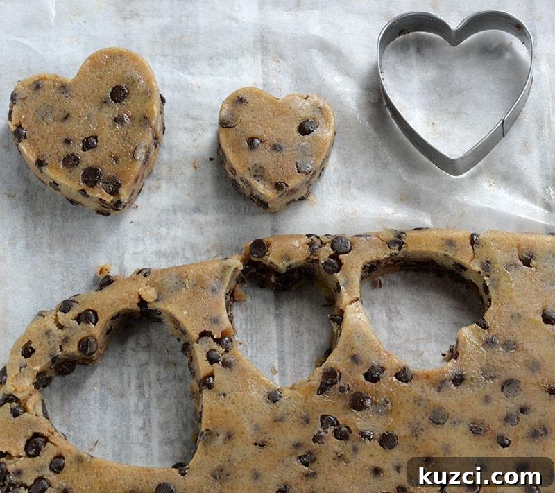 Chocolate Chip Cookie Dough Valentine's Heart Cookies 3 Cookie Dough Valentines Hearts with cutter