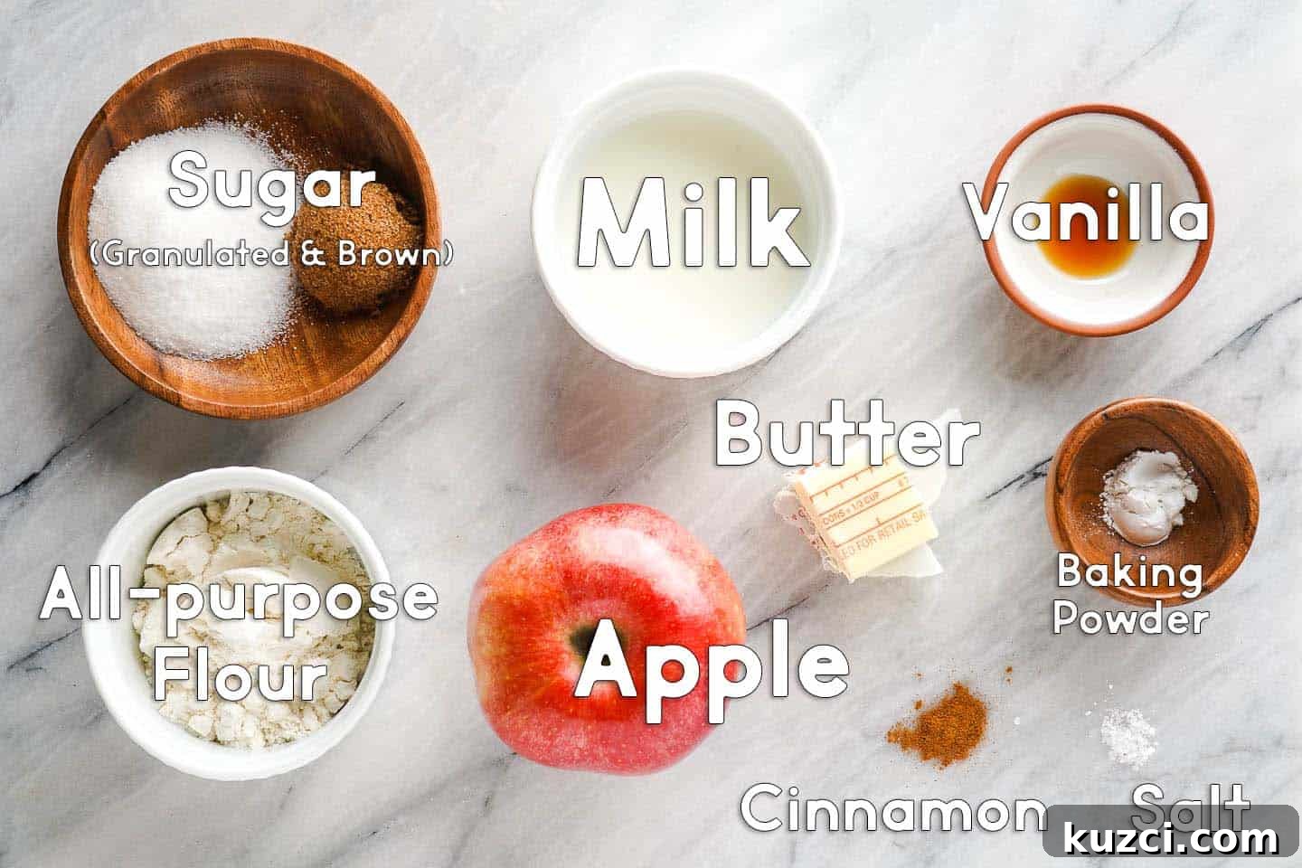 Microwave Apple Cinnamon Mug Cake Recipe 3 Ingredients used for apple cinnamon mug cake on marble board