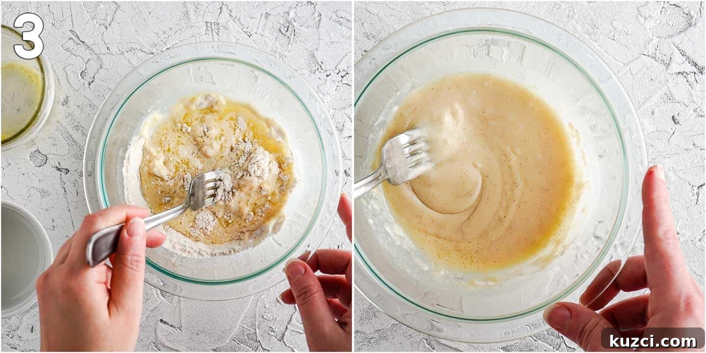 Microwave Apple Cinnamon Mug Cake Recipe 5 Collage of 2 images of bowl with batter being mixed with a fork