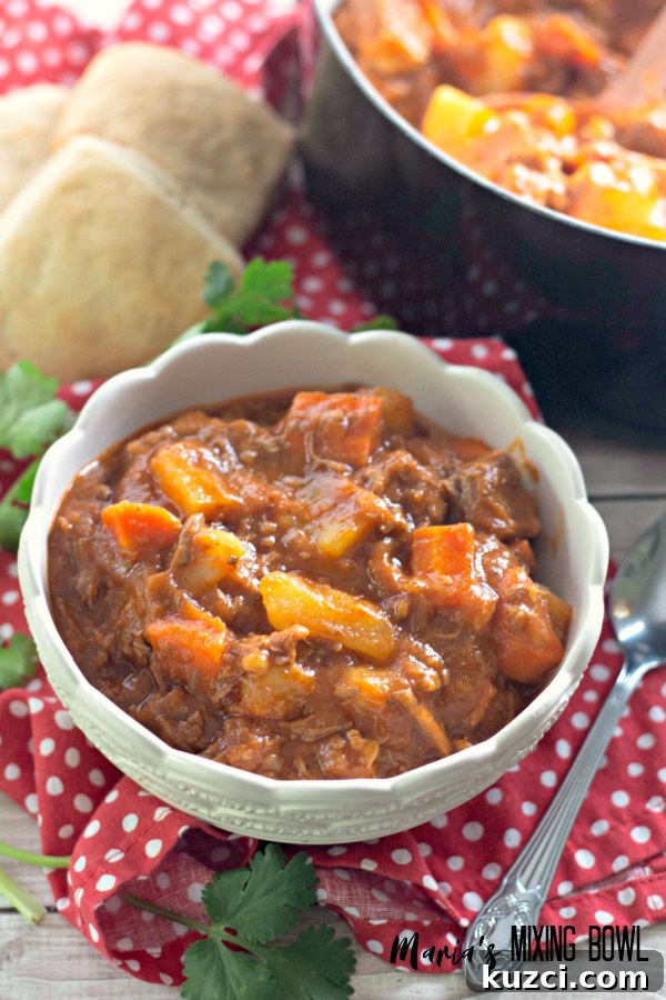 Slow-Simmered Beef Stew Recipe with Root Vegetables 3 bowl of beef stew on napkin