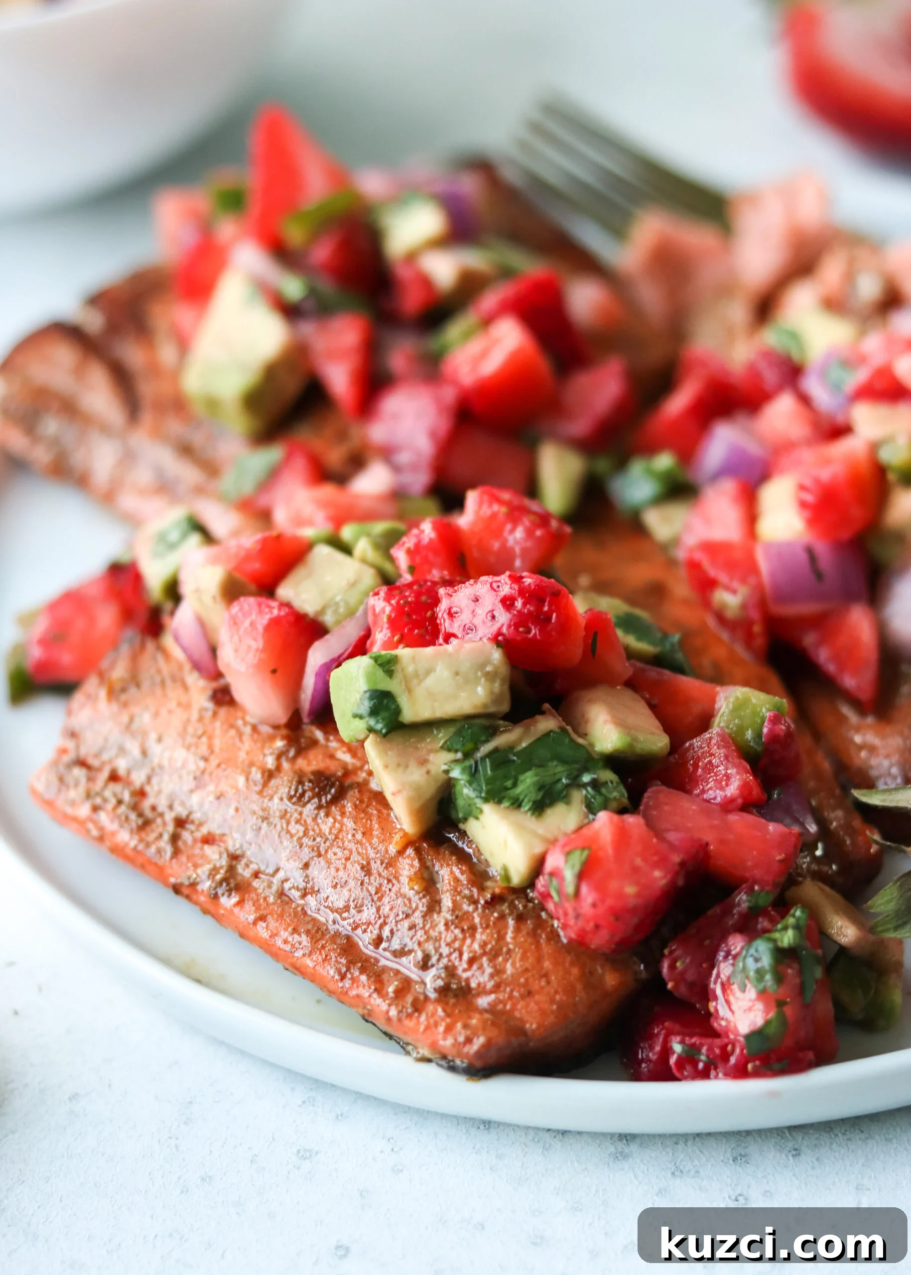 Salmon with Strawberry Avocado Salsa Closeup