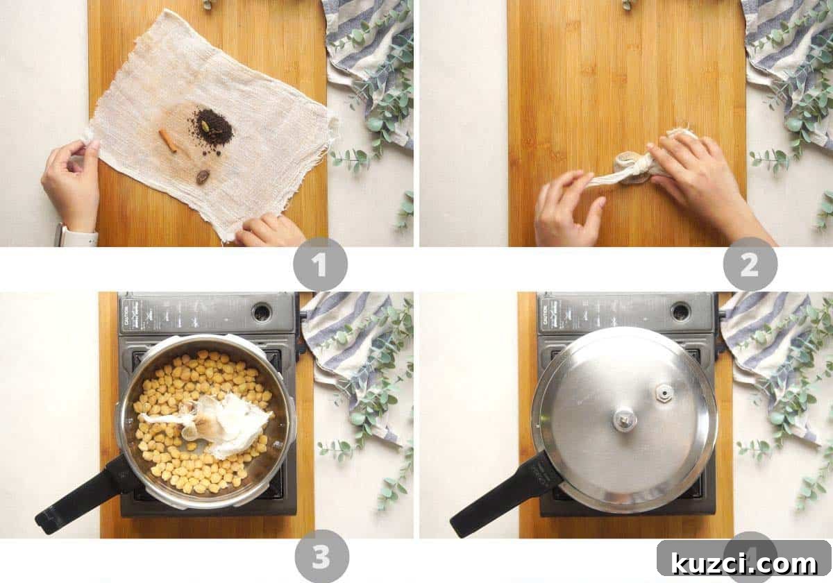 Step by step picture collage showing how to make pindi chole