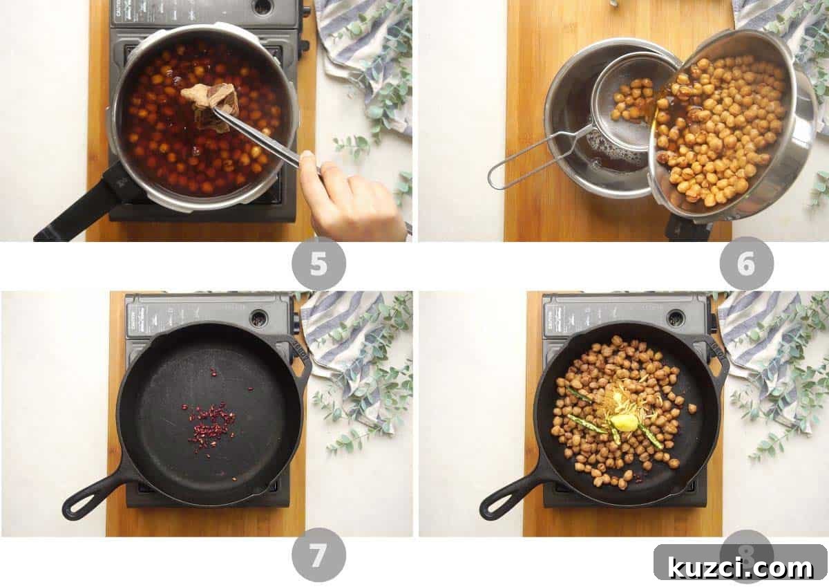 Step by step picture collage showing how to make pindi chole