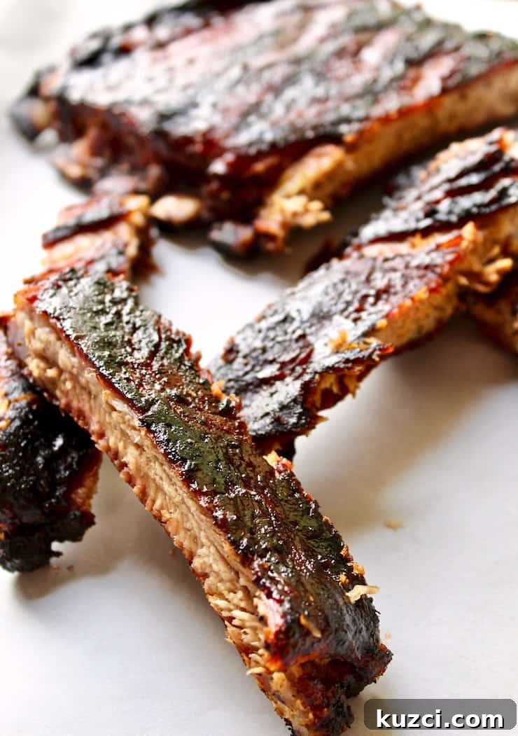 BBQ pork spareribs cut into sections.