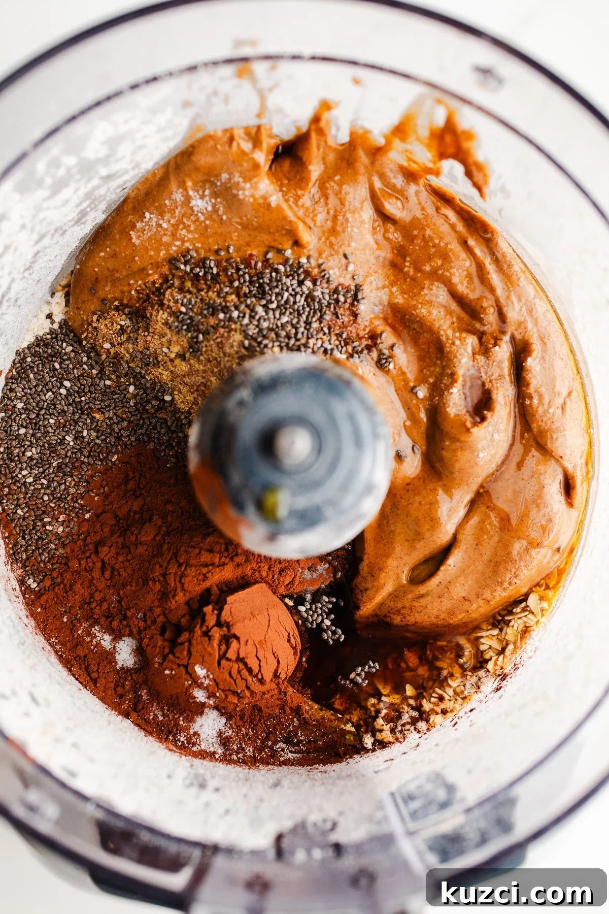 Chocolate Almond Butter Protein Balls Recipe 5 Ingredients to make protein balls in a food processor.