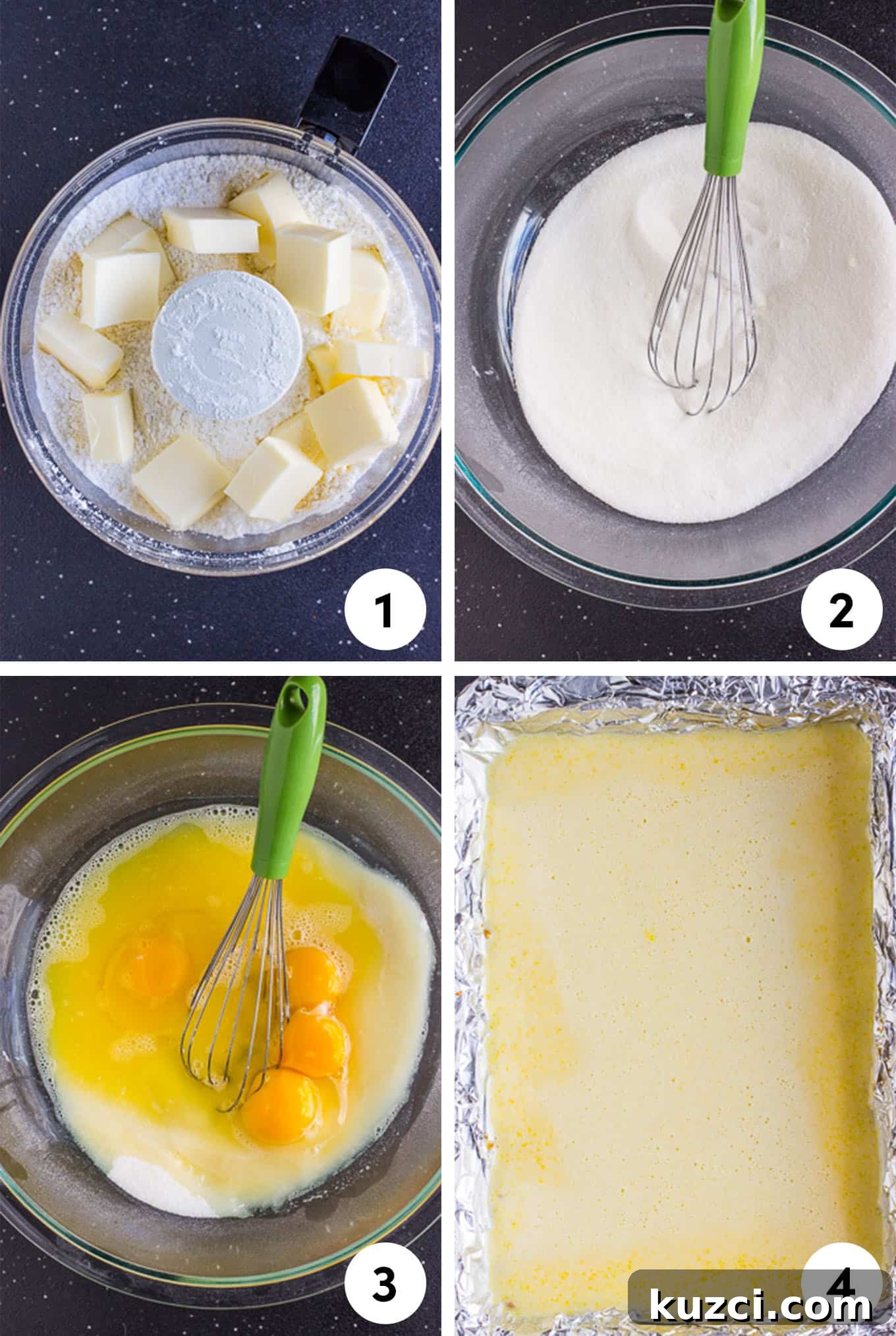 Zesty Lemon Bars Recipe with Buttery Shortbread Crust 4 Step by step process photos for lemon bars.