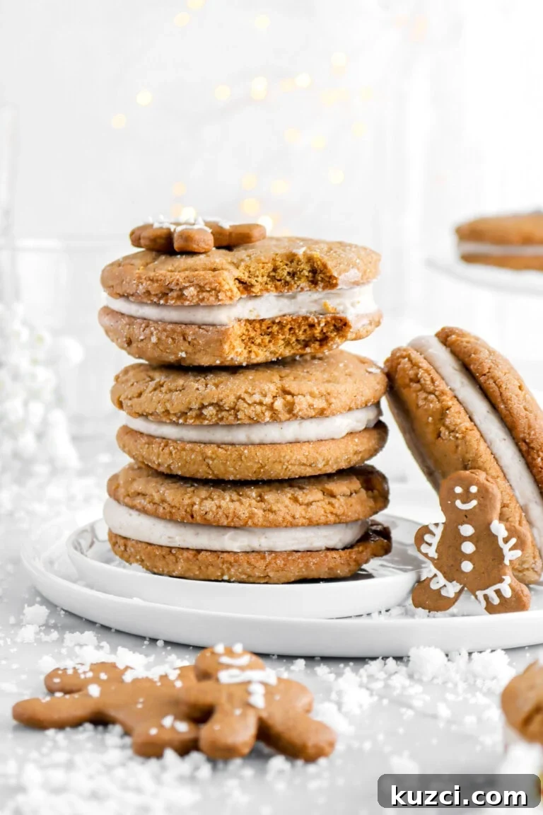 three stacked sandwich cookies with top cookie missing a bite.
