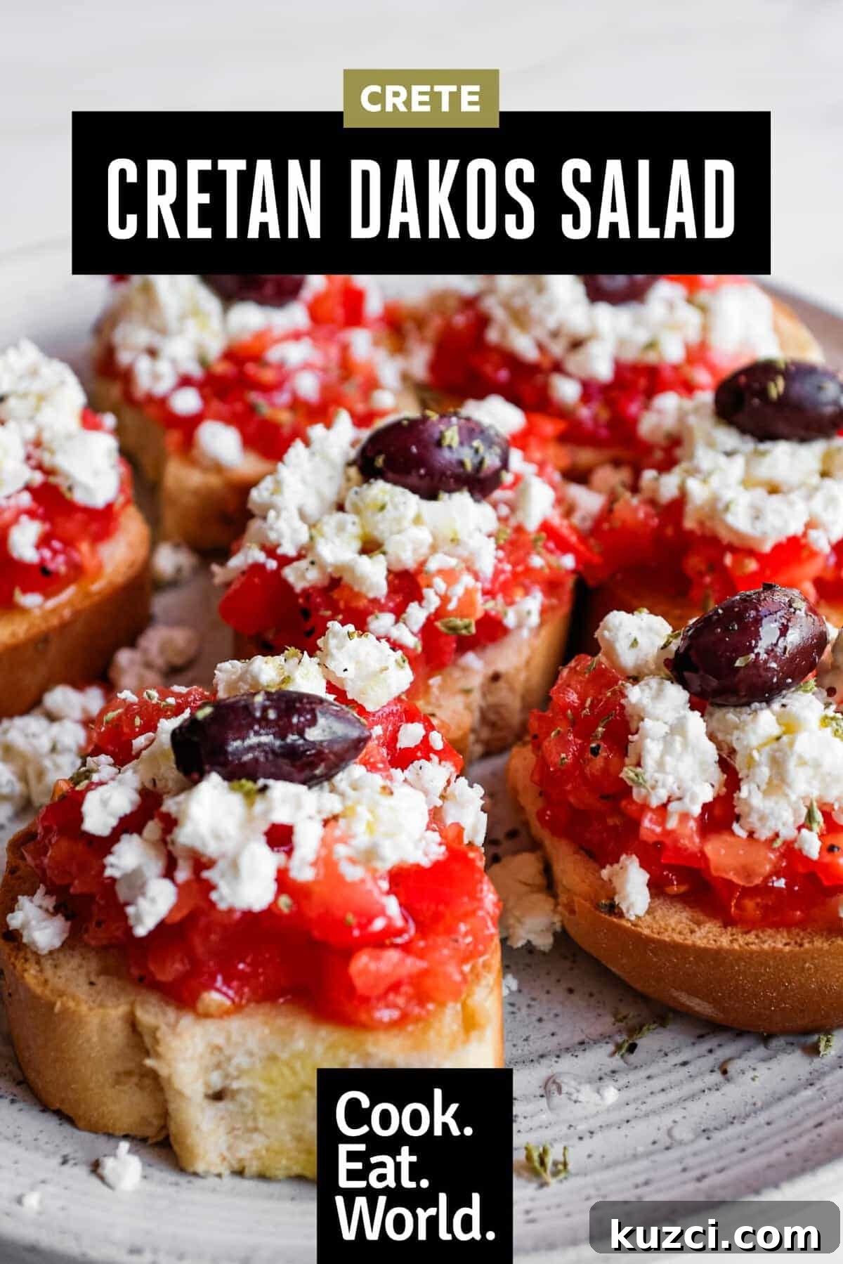 Cretan Dakos Salad | cookeatworld.com Rustic Cretan dakos served mezze-style with olive oil and barley rusks