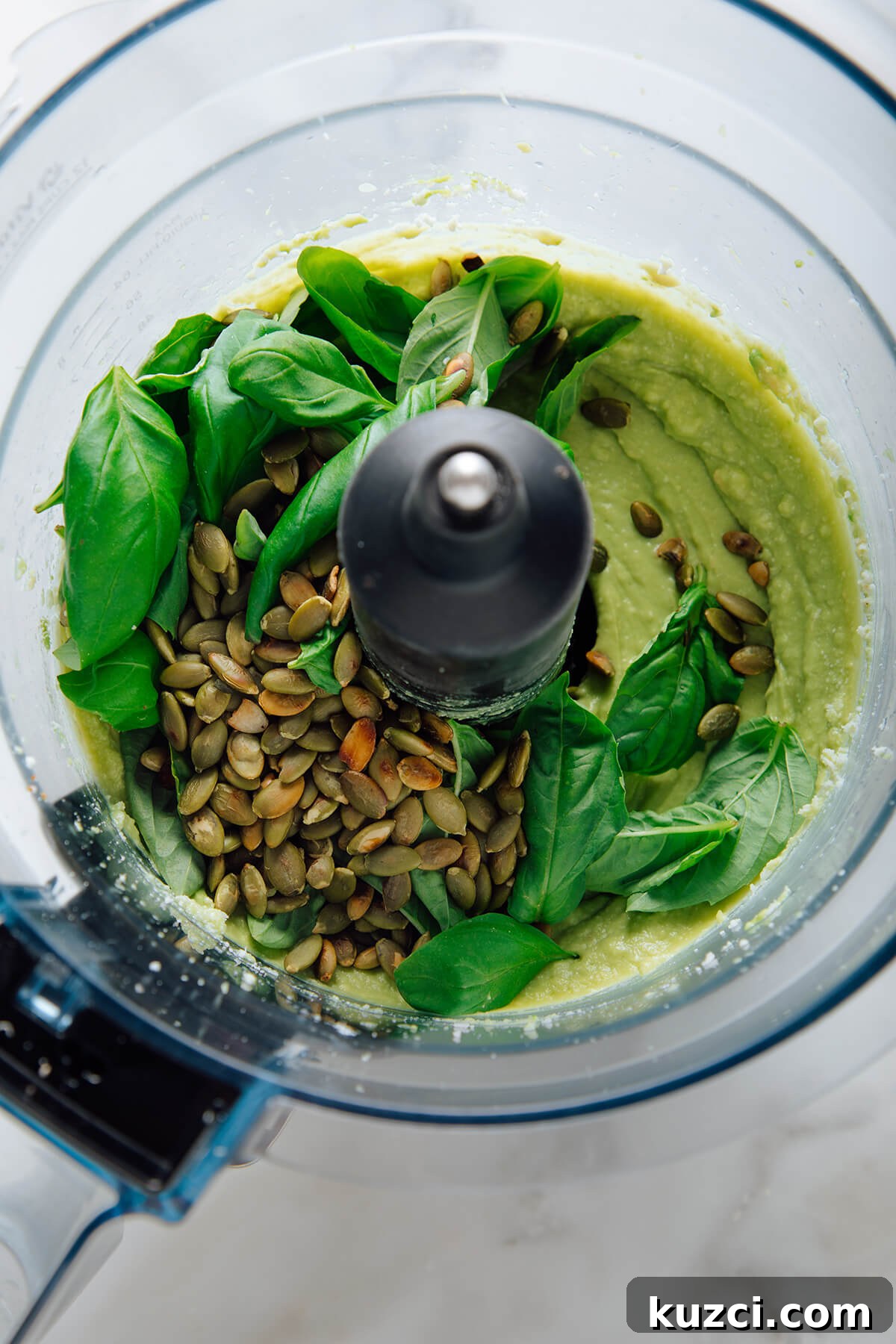 Creamy Avocado Pesto Pasta Recipe 5 basil and pepitas in pesto