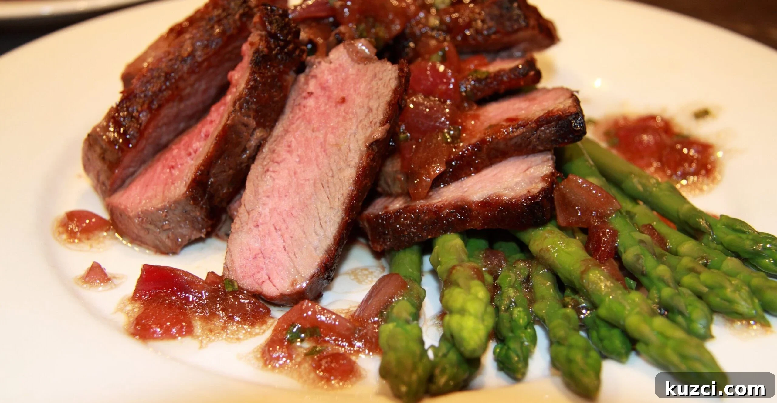 Broiled Beef Tenderloin Asparagus and Roasted Red Onion Vinaigrette