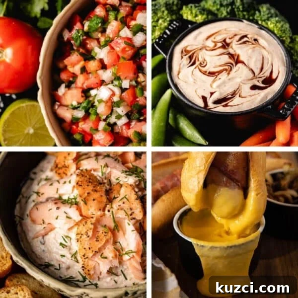 A collage of four separate dip recipes.