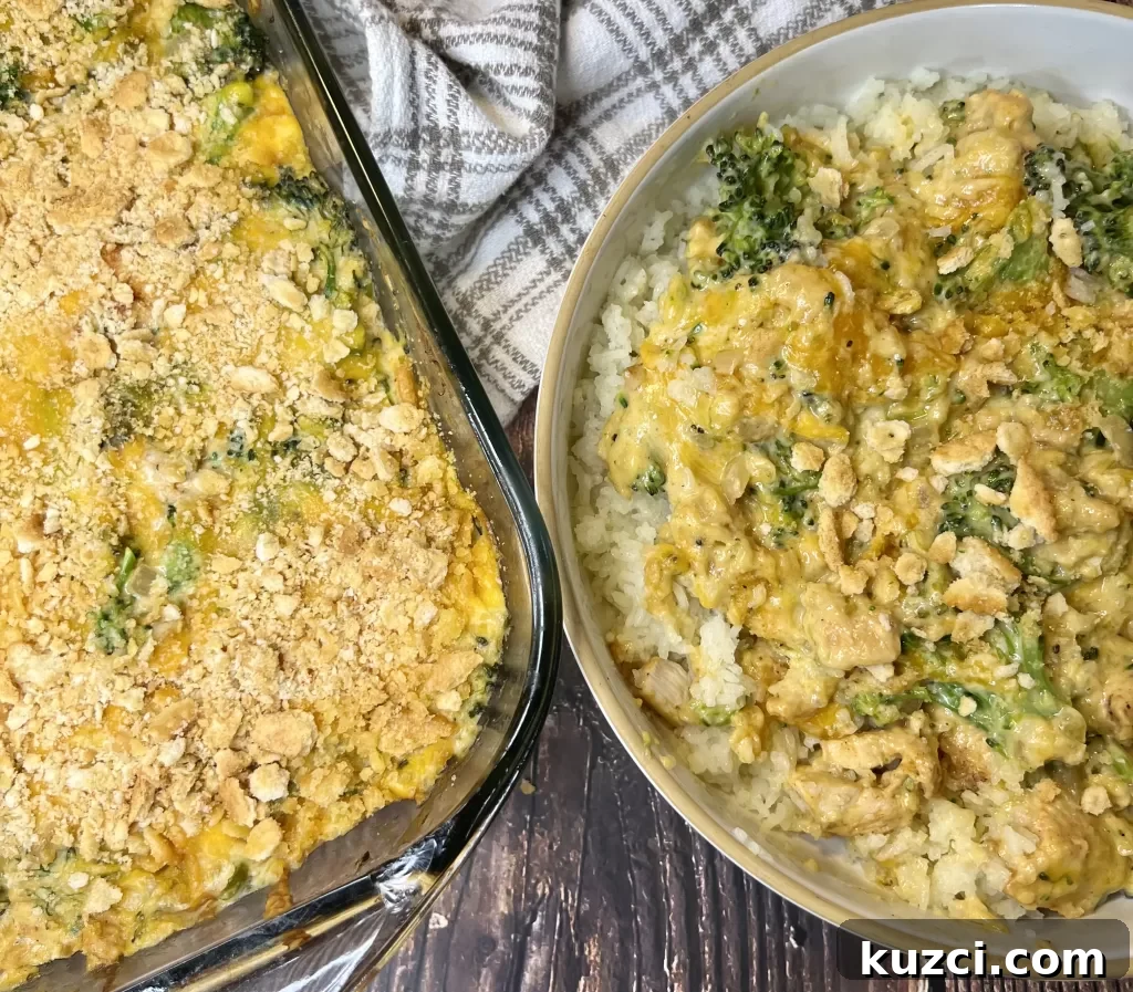 Creamy Chicken Divan casserole with broccoli and cheddar cheese