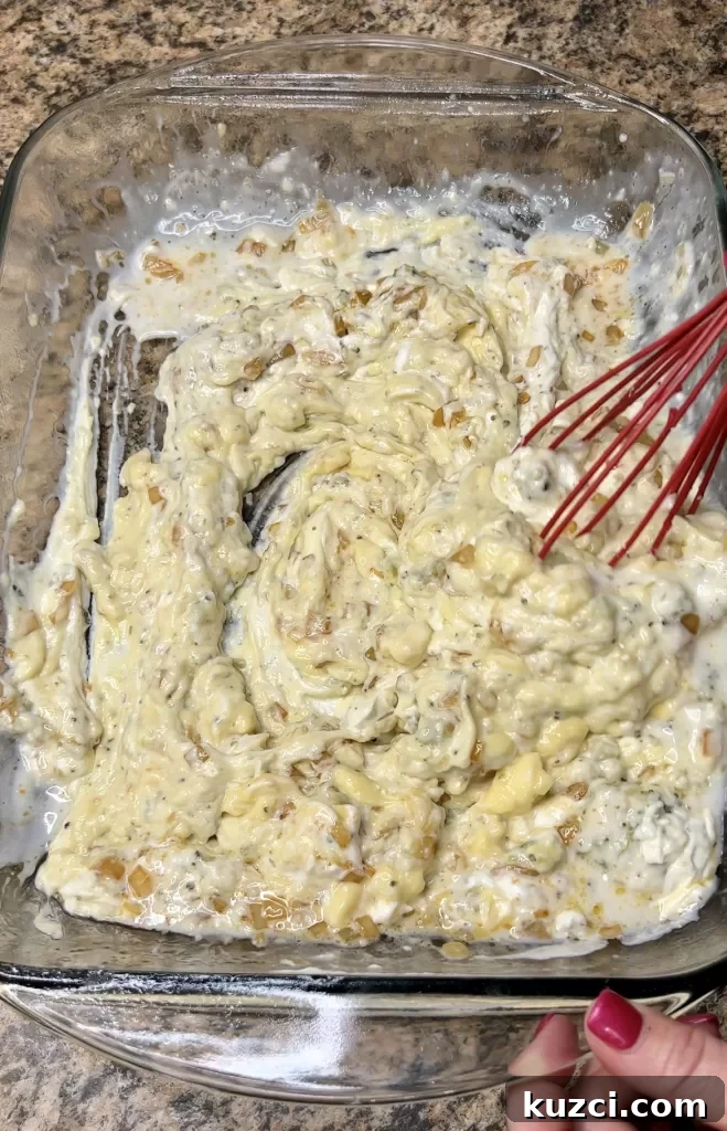 Cream soup mixture in baking dish