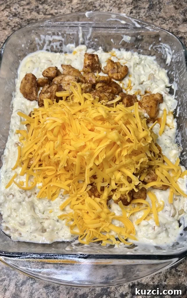 Creamy sauce mixed in baking dish