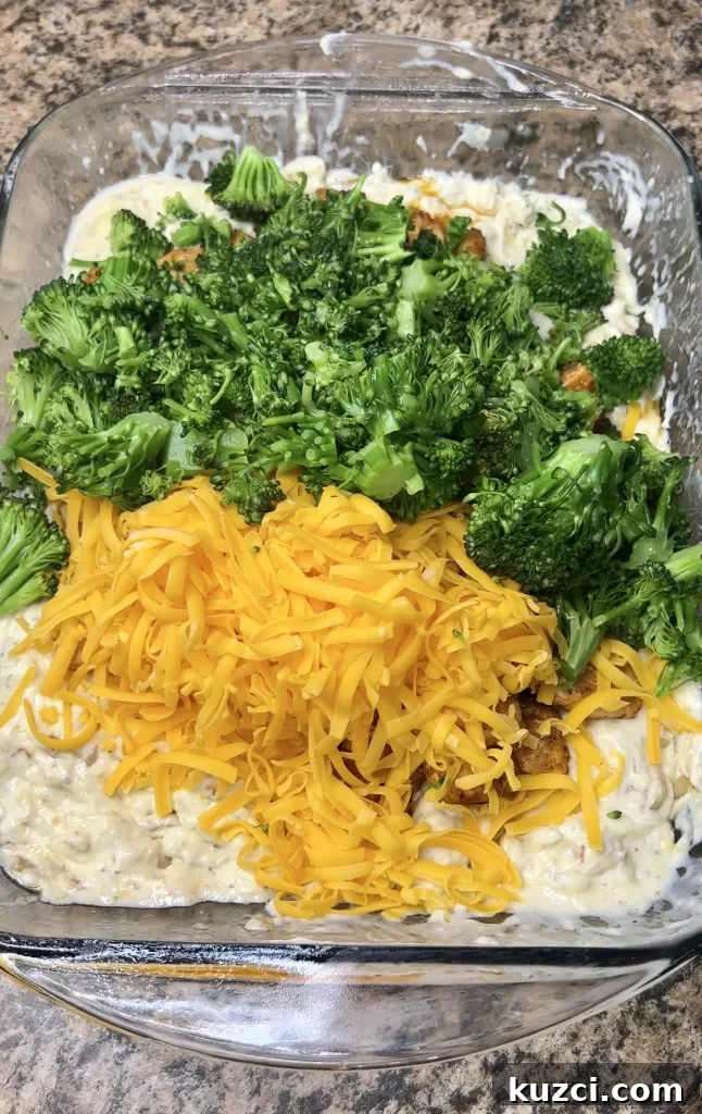 Chicken added to Chicken Divan casserole