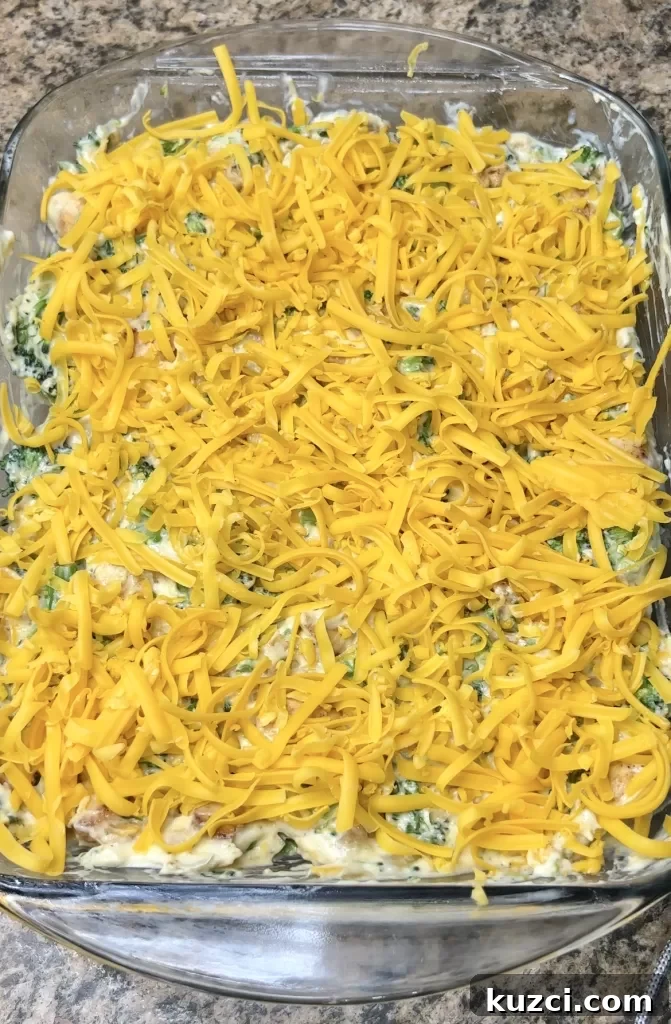 Cheddar cheese mixed into casserole