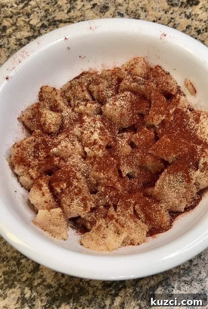 Bite-sized chicken pieces in a bowl