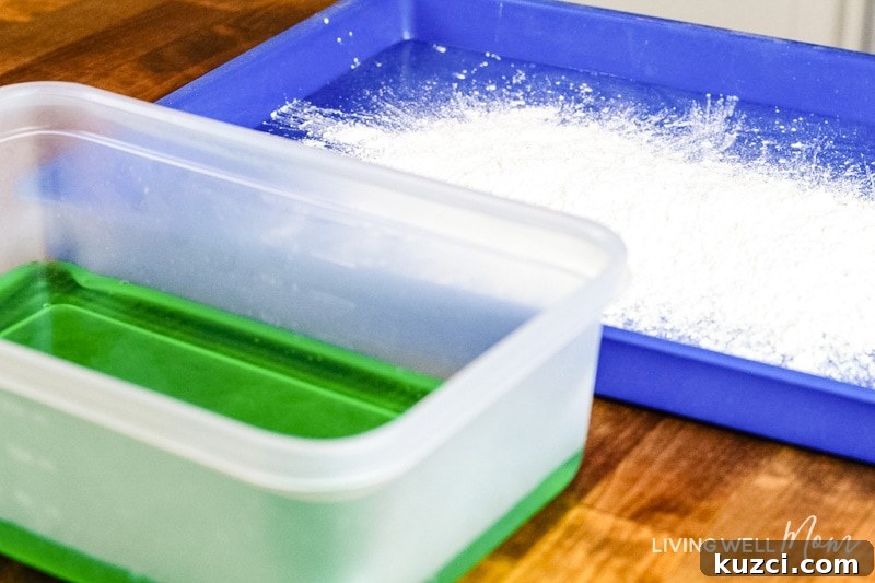 Green dye and cornstarch to make oobleck