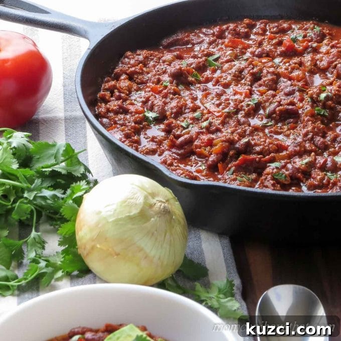 Low-Carb Chorizo Skillet Chili Recipe 4 Chorizo Skillet Chili is easy to make and extra delicious in 30 minutes! #lowcarb #keto #chili #chorizo #nobeans