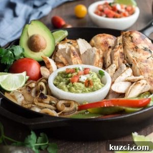 Low-Carb Chorizo Skillet Chili Recipe 5 This authentic chicken fajitas recipe results in juicy and flavorful chicken and charred vegetables with minimal effort. Make it easy on yourself and buy the pico de gallo and guacamole from your favorite local taco shop to bring the whole meal together. | Low Carb, Gluten-free, Paleo, Whole 30